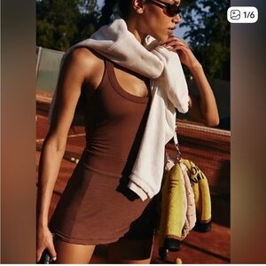 Free people FP movement little bit of love skortsie brown mini dress shorts set